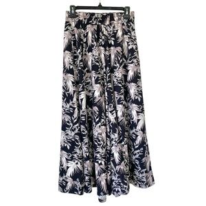 Tropical Leaf Print Wide Leg Skirt Pants